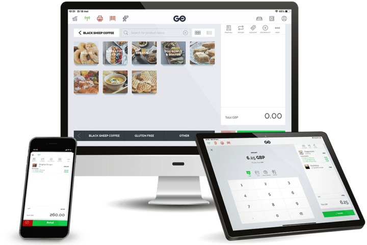 A mockup of a tablet with the ExtendaGO point of sale app running on it